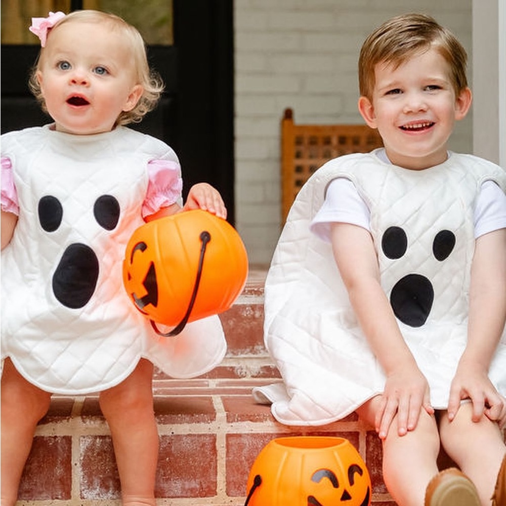 Ruth & Ralph Quilted Ghost Costume Cream White Black Halloween 12-24M Boutique - Picture 2 of 7